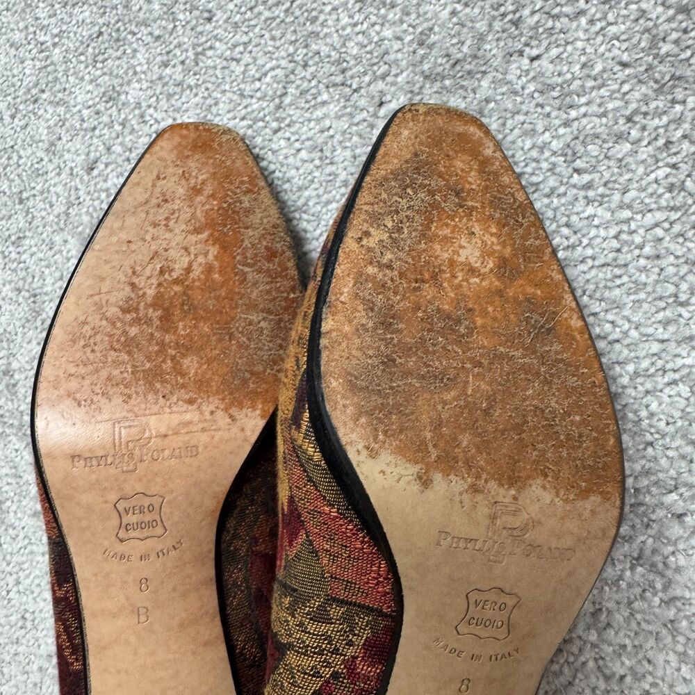 Phyllis Poland Tapestry Pointed Toe Kitten Heels Womens 8B Multi-Color Retro - Picture 7 of 13
